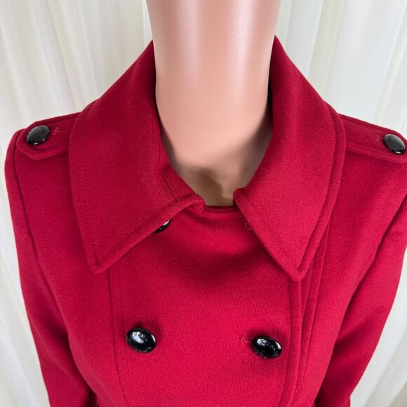 Michael Michael Kors Wool Blend Double Breasted Peacoat Coat Jacket Sz 8 Red - Picture 12 of 17
